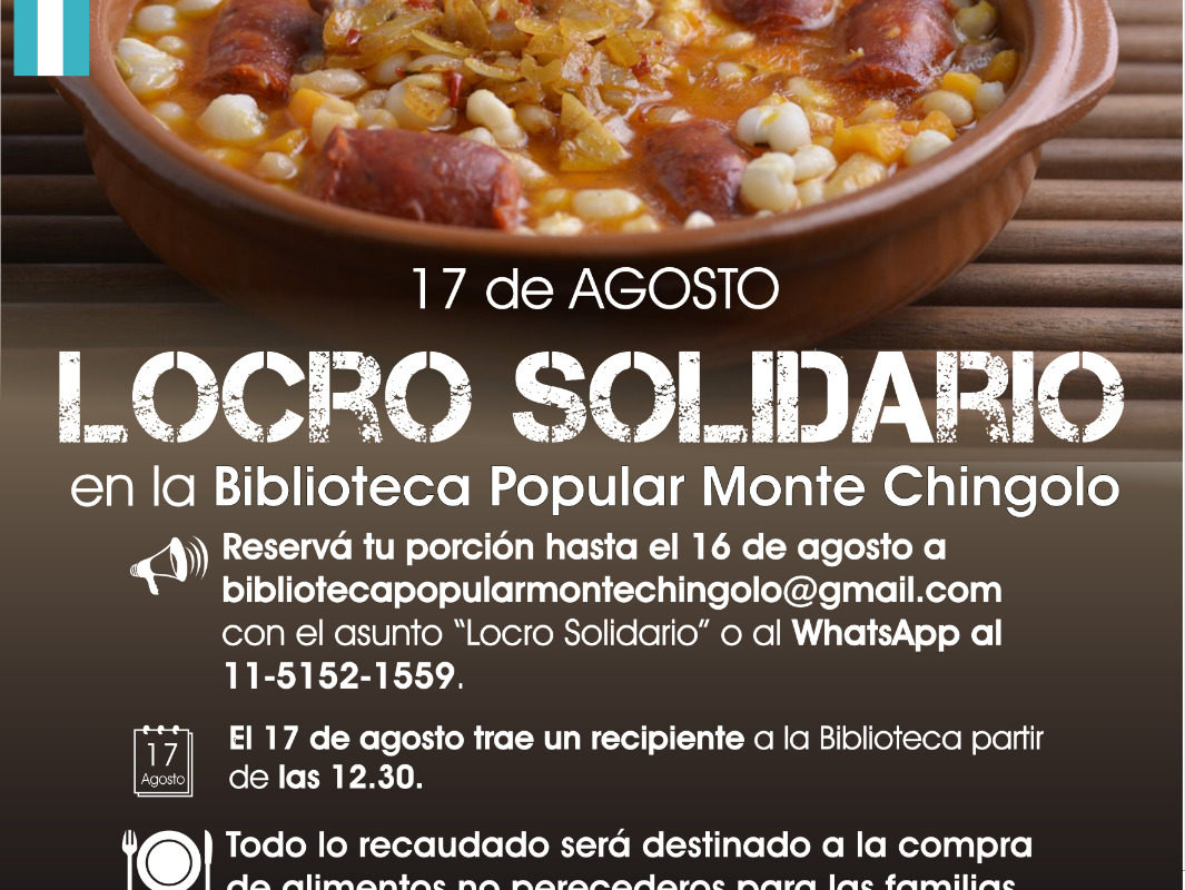 La Biblioteca Popular Mte. Chingolo organiza un locro solidario